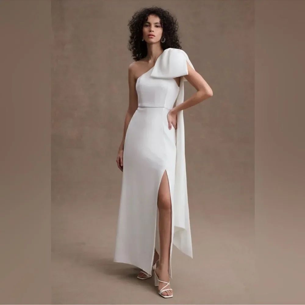 BHLDN Sachin & Babi Giselle One-Shoulder BOW FRONT SLIT SHEATH GOWN